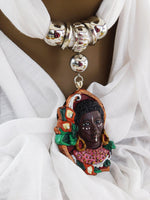 White Scarf Fall Accessories Ethnic Pendant Afrocentric