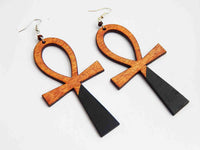 Ankh Earrings Wooden Jewelry Ankh Black Hand Painted Wood Ethnic Afrocentric Egyptian Gift Ideas for Her Black Owned Business