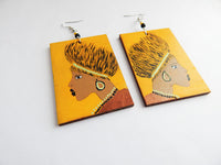 African Earrings Afrocentric Jewelry Women Yellow Earrings Hand Painted Wooden