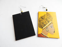African Earrings Afrocentric Jewelry Women Yellow Earrings Hand Painted Wooden