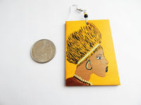 African Earrings Afrocentric Jewelry Women Yellow Earrings Hand Painted Wooden
