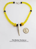Yellow Beaded Black Necklace Jewelry Set Silver Tribal Spear Earrings