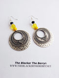 Yellow Beaded Black Necklace Jewelry Set Silver Tribal Spear Earrings
