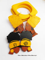 African Earrings Yellow Black Wooden Jewelry Ethnic