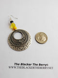 Yellow Beaded Black Necklace Jewelry Set Silver Tribal Spear Earrings