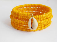 Yellow Bracelet Beaded Adjustable Jewelry Cowrie Shell