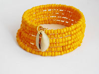 Yellow Bracelet Beaded Adjustable Jewelry Cowrie Shell