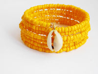 Yellow Bracelet Beaded Adjustable Jewelry Cowrie Shell